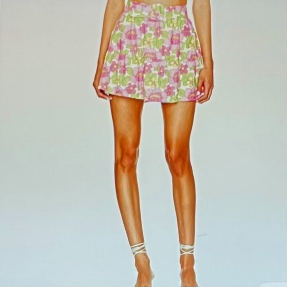Show Me Your MuMu Fiona Skirt in Floral Pink/Green (XS) New With Tags